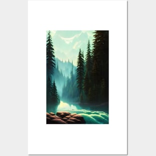 Nature Forest River Rocks Landscape Posters and Art